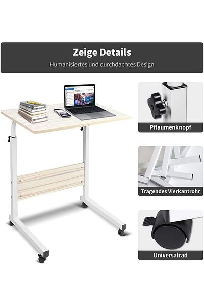 COOYA Maple Laptop Table Desk,with Removable wheels, 90x80x40cm， Durable Solid, for Bed Sofa, White
