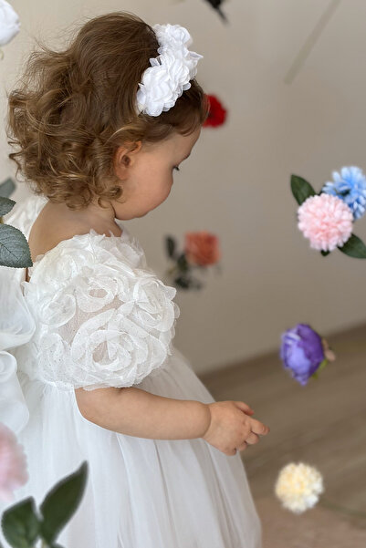 ALYRA Rochie albă pentru fetiță, cu mânecă scurtă, cu fundă, petrecere de aniversare, nuntă, ocazie specială, rochie de seară, rochie pentru fetiță