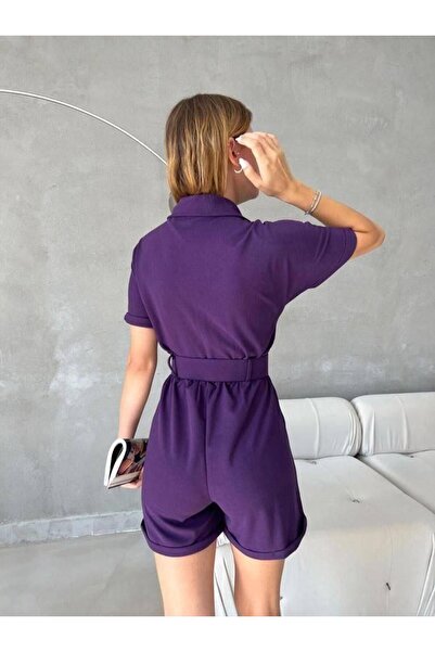 Modafeminen Skuba Krep Şort Tulum Mor 582487