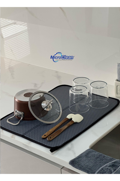 Micro Clean Missclean Mikrofiber Bulaşık Kurulama Matı Gri Renk 36*45 Cm Bulaşık Altlığı Süper Emici