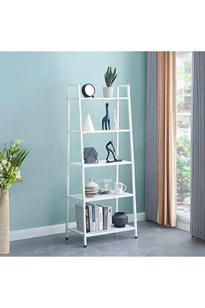 Herum Raft decorativ pentru living, dormitor, birou, 5 rafturi, metal, alb, 61 x 37 x 150 cm