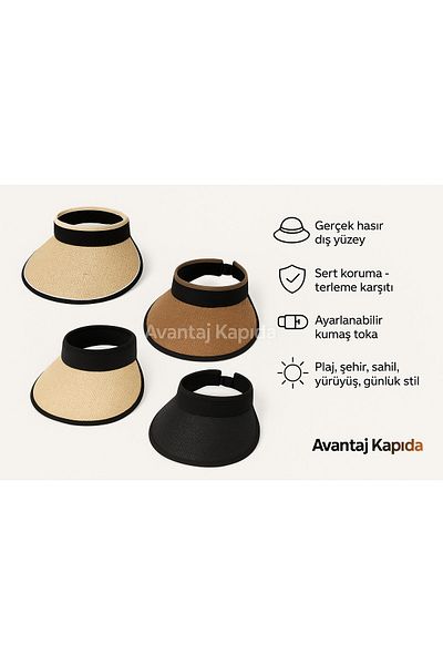 Avantaj Kapıda ® Кафява сламена шапка с козирка - Лятна шапка за плаж, градина и градска употреба