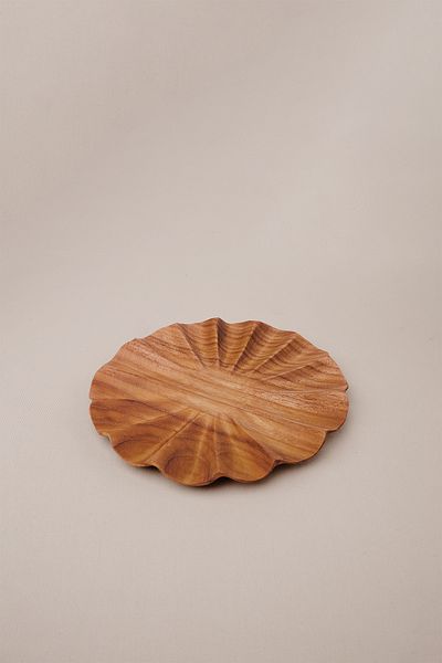 Barine Teak Wood Wave Patterned Plate 20 cm