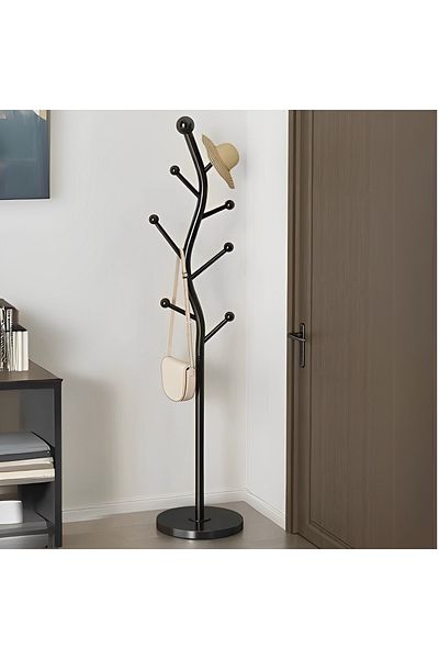 Herum Suport elegant din metal, în formă de S, tip copac, finisaj negru, 30 x 178 cm