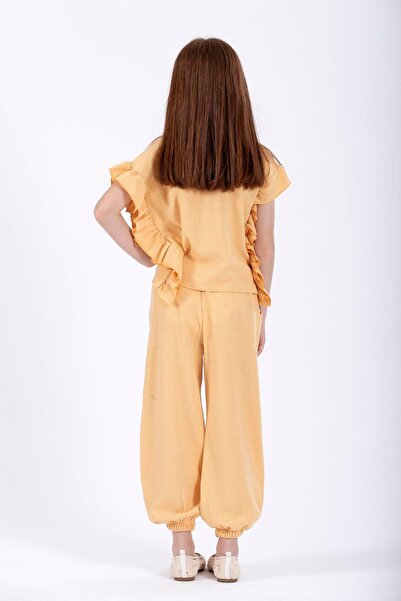 zepkids Mustard Colored Girl's Tracksuit Set with Ruffled Sides
