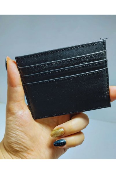 İZMİR.ACCESSORİZE TAKI & BİJUTERİ & AKSESUAR New Year's Gift Unisex Black Super Slim Synthetic Leather Thin Model Business Card Holder