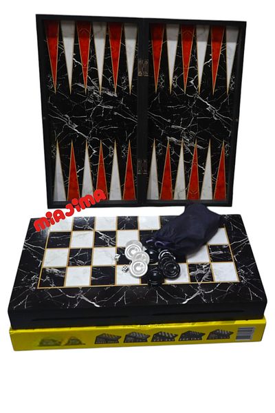 Miajima Wooden Backgammon Set Marble Patterned Large Size Backgammon Set Model-011