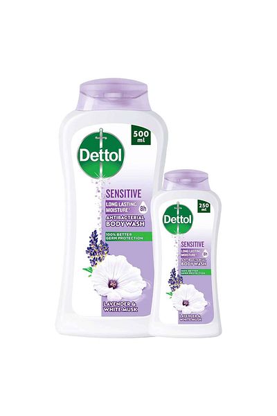 Dettol Sensitive Shower Gel & Body Wash, Lavender & White Musk Scent, 250ml 500ml