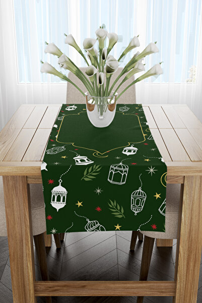 EsnafAli Koyu Yeşil Ramazan Temalı Runner 40x140
