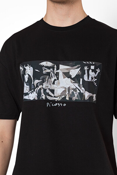 Sekizbiraltı Picasso Guernica Baskılı Oversize Unisex Siyah Tshirt