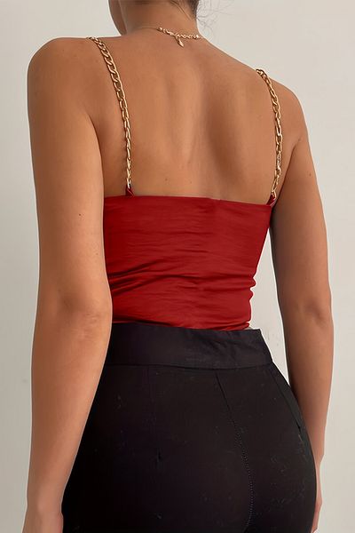 Merry See Μπλουζάκι Crop Bustier με λουράκι αλυσίδας