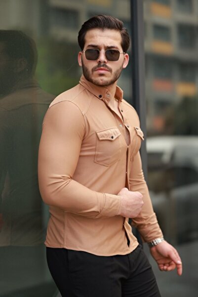 JANES Чоловіча сорочка з кишенями, ґудзиками та довгими рукавами