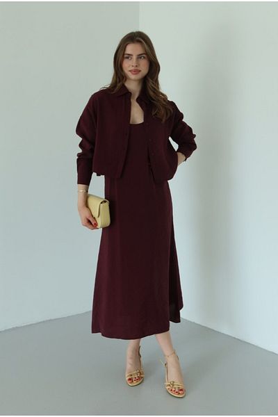 Laluvia Set rochie cămașă modal prune - 51153