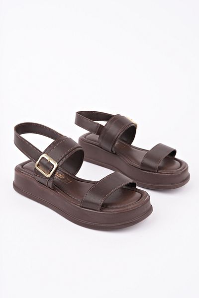 meyra'nın ayakkabıları Women's Brown Skin Adjustable Single Buckle Back Elastic Comfort Sandals
