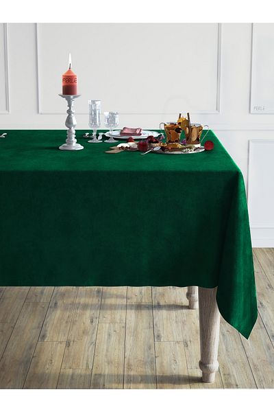 Perle Daily Series Velvet Textured Emerald Green Tablecloth