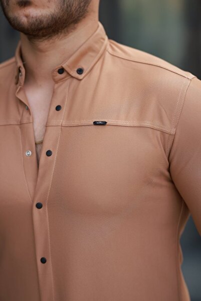 JANES Чоловіча сорочка з ґудзиками, довгими рукавами та деталями швів