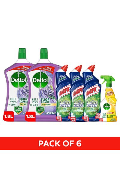 Harpic Toilet Pine Fresh 750mlx3 Dettol Floor Lavender 1.8lx2 All Purpose Spray Lemon 500ml
