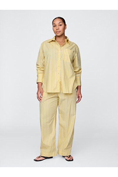 GAP Kadın Sarı %100 Organik Pamuk Poplin Easy Wide-Leg Pantolon