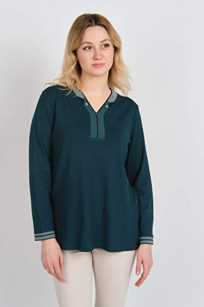 Detay Triko Жіноча блуза з V-подібним вирізом і коміром з каменями, довгими р...