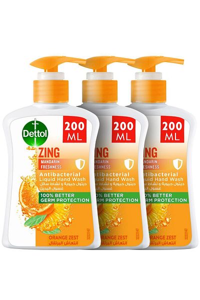 Dettol Zing Mandarin Freshness Liquid Handwash, Orange Zest Scent, 200ml X 3