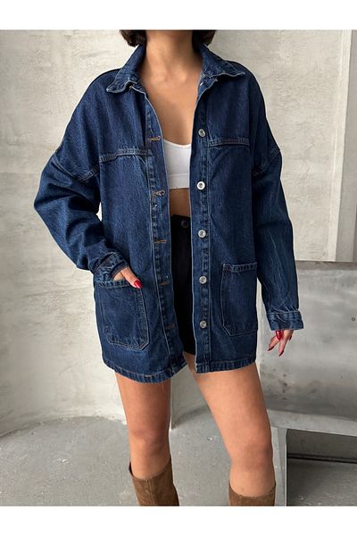 ÇEÇİM Jachetă de cămașă din denim oversize pentru femei HYN-20389