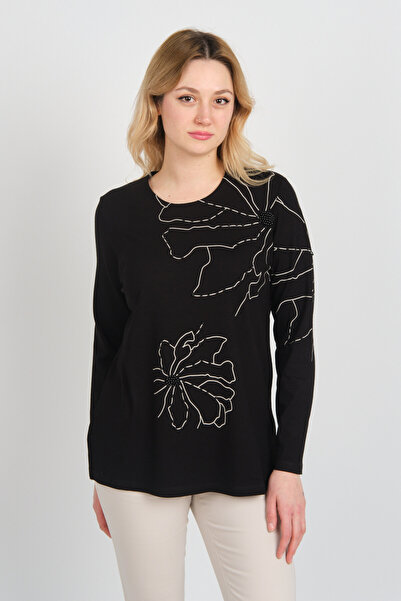 Detay Triko Жіноча блуза з довгими рукавами та вишитим візерунком з бісеру 57...