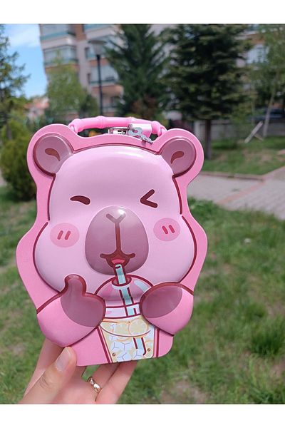 EMKSHOP Cute Capybara Modeled Metal Sturdy Piggy Bank with Lock (Comes in Transparent Box)