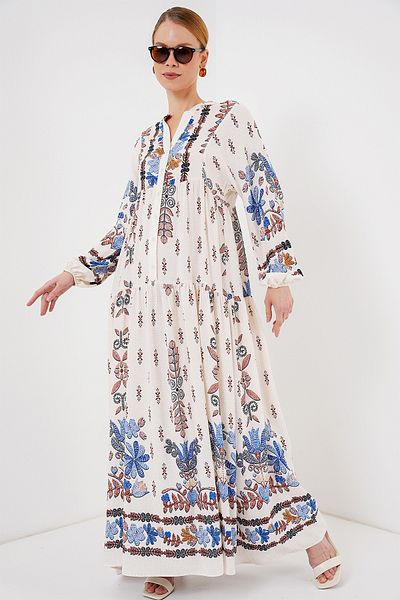 Bigdart 2423 Rochie Hijab Autentică cu Motiv - Z. Albastru
