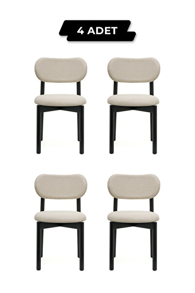 Tunçay Sandalye Ocean Siyah Ahşap 4'lü Mutfak Salon Yemek Odası Sandalyesi