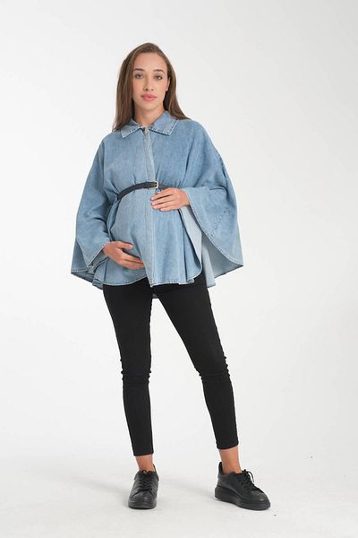 Işşıl Işşil 4937-Maternity Denim Belted Cape-Poncho