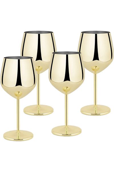 Quasar & Co. Set of 4 Wine Glasses ®, 500 Ml, Stainless Steel, H 21 Cm, Gold