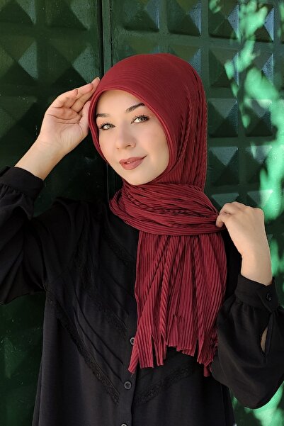 Moda Mevsimi Pratik Piliseli Pamuk Hazır Şal Bordo