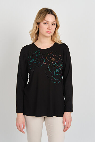 Detay Triko Bluză de damă, brodata cu margele, cu fante laterale, cu decolteu...