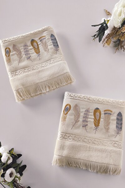 Sevim Набір з 2 вишитих оксамитових рушників - рушник з жакардовим візерунком - Капучино