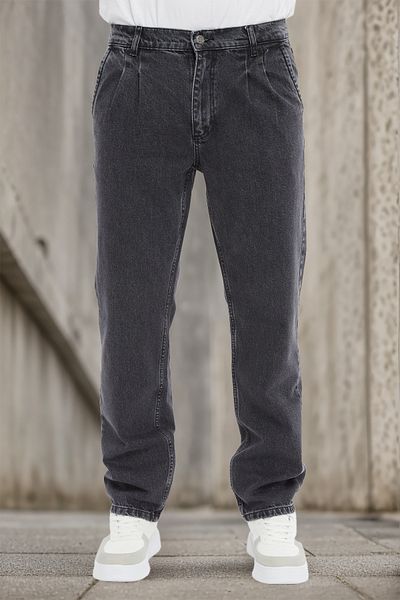 CEDY DENIM Ψηλόμεσο φαρδύ τζιν - Υψηλής ποιότητας φαρδιά εφαρμογή Jean Neo με πλισέ, Anthracite C354