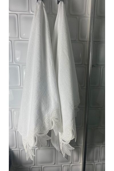 MEYN COLLECTİON 2-Piece Crown Leaf Laced Dowry Holder, Gift Bath Towel