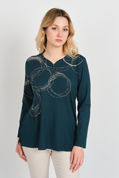 Detay Triko Жіноча блуза з довгими рукавами, блискітками та V-подібним вирізо...