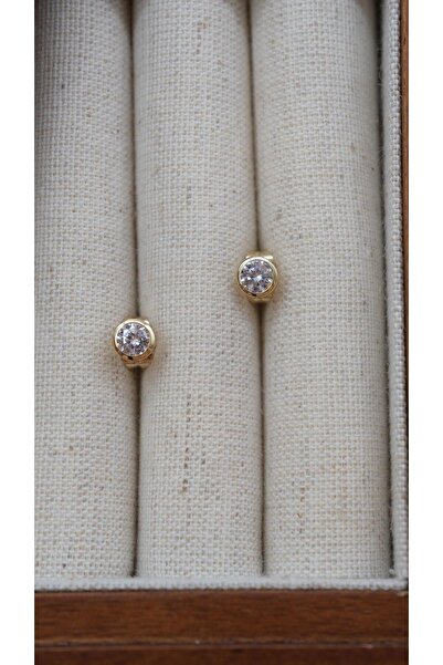 Jerie Gold Zirkon Taş Tek Taş Topçuk Küpe