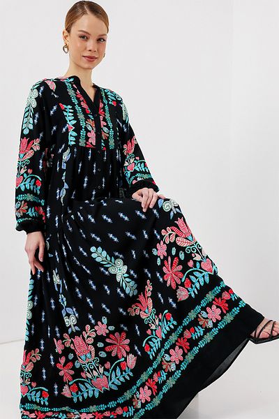 Bigdart 2423 Φόρεμα Hijab με αυθεντικό σχέδιο - Μαύρο - Μέντα