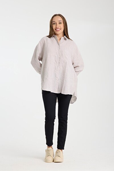 G-FOX Women's 100% Linen Oversize Relaxed Fit Long Sleeve Shirt – Natural, Breathable, Stylish Design 2001