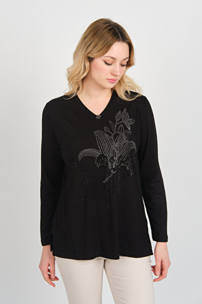 Detay Triko Жіноча блуза з каменем на комірі та бісером, довгі рукави, 5747, ...