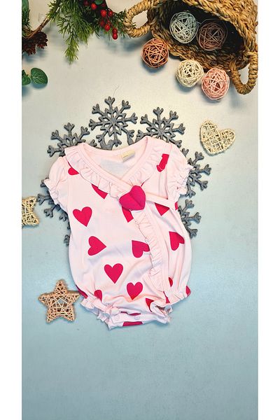 CemBebe Girl baby wrap closure heart snap stylish festive romper