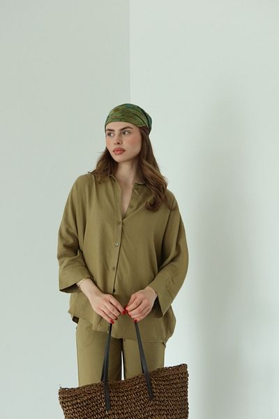 Laluvia Khakifarbener Lirio-Hemd-Hosenanzug – 8674