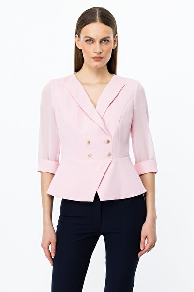 Ekol سترة من التول ذات أكمام وياقة مزدوجة الصدر