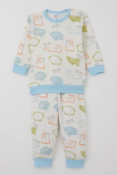 Breeze Baby Boy Pajama Set with Shoulder Patch Safari Themed Animals Patterned 4 Months-1 Year Old, Ecru