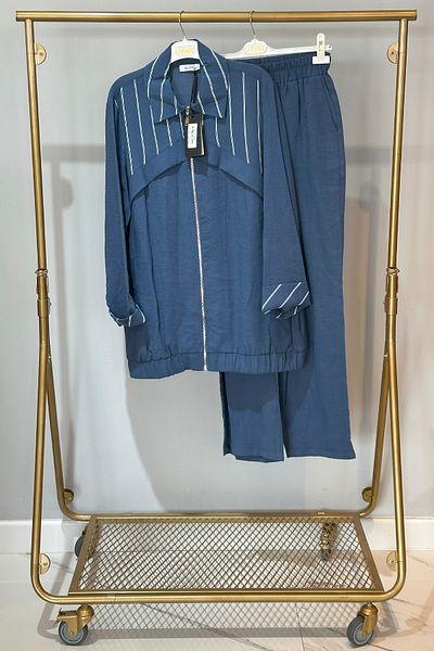 Nuss Stripe Detail Tunic Trousers Suit 1048 Indigo
