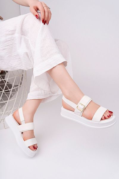 meyra'nın ayakkabıları Sandale confortabile pentru femei, cu piele albă, reglabile cu o singură cataramă, cu elastic la spate