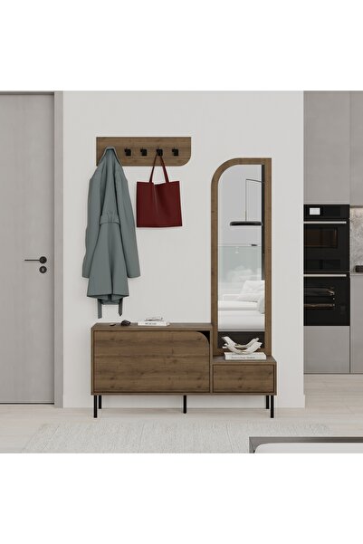 Mourah Home خزانة أحذية ميلا بأرجل معدنية - مرآة - شماعة معاطف ومقعد - خطافات...