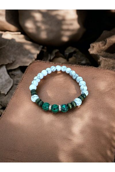 Padore Accessory Emotional Purification and Calmness: Howlite and Malachite Natural Stone Bracelet
