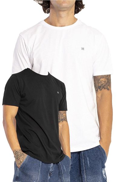 NORFOLK Ανδρικό μπλουζάκι VIGO 2-pack 100% βαμβακερό οβάλ κομμένο με λαιμόκοψη Basic (Μαύρο-Λευκό)